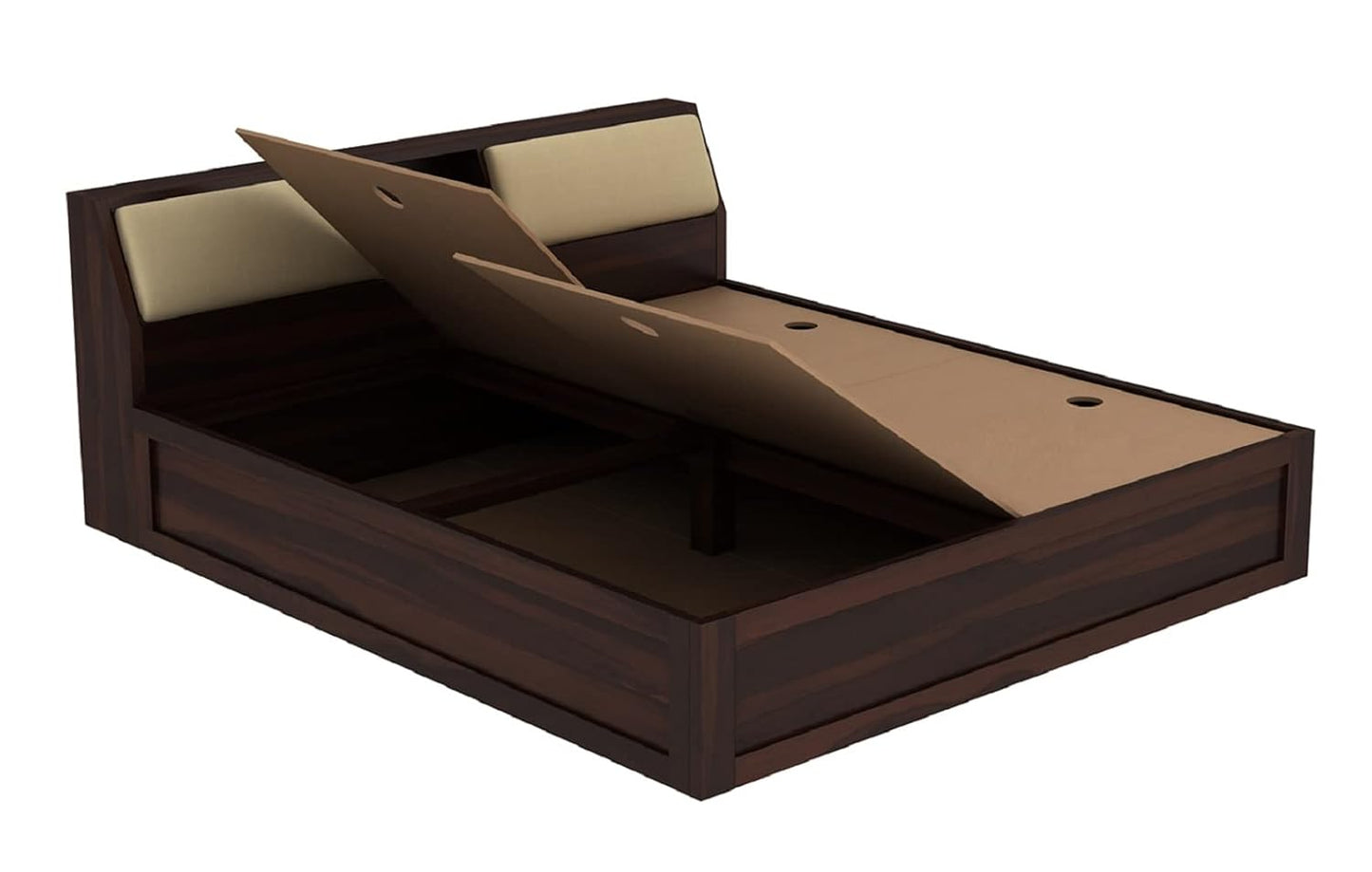 Royal Marwar Solid Sheesham Wood King Size Storage Bed | Upholstered Headboard | Premium Walnut Finish