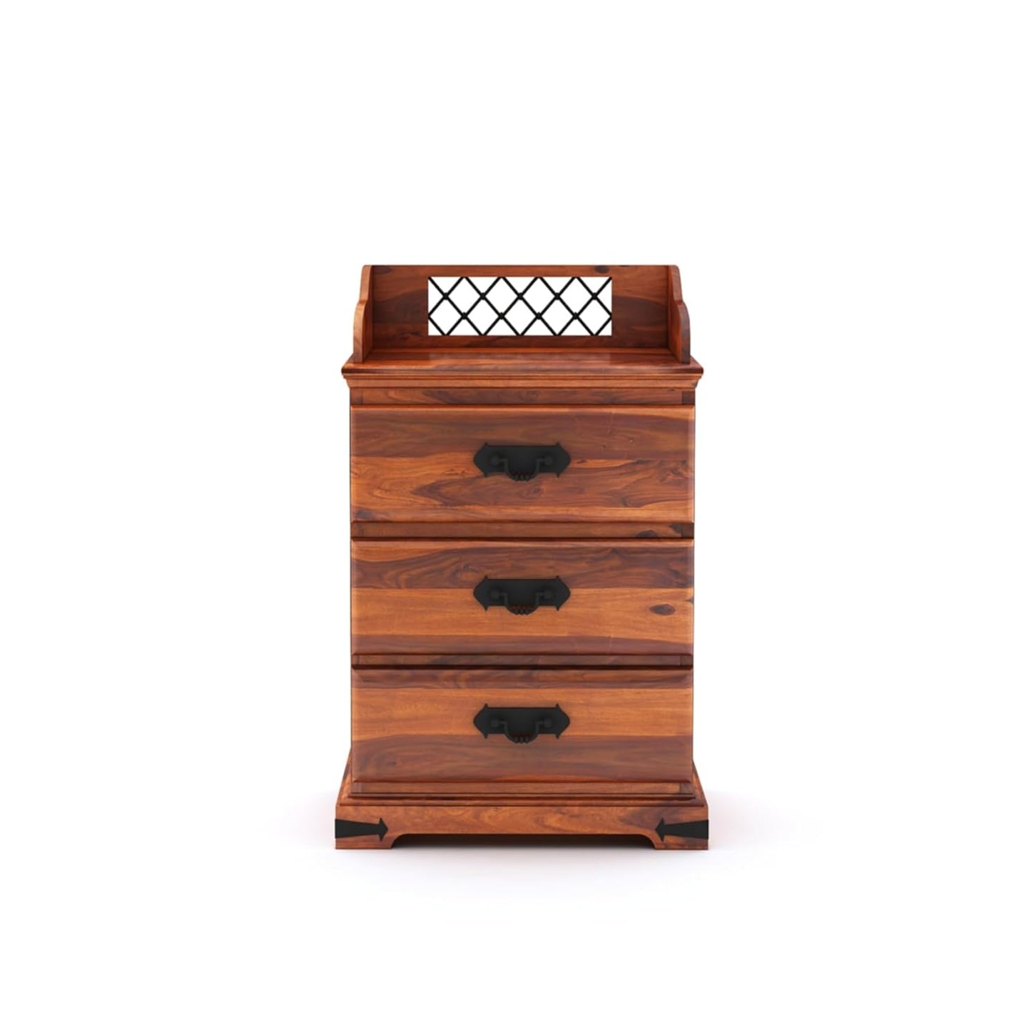 Royal Marwar Solid Sheesham Wood 3 Drawer Bedside Table | Wooden Nightstand Cabinet | Honey Finish & Walnut Finish