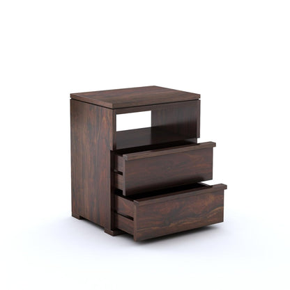 Royal Marwar Solid Sheesham Wood Bedside Table with 2 Drawers & Open Shelf | Wooden Nightstand | Honey Finish & Walnut Finish