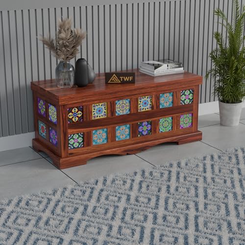Solid Sheesham Wood Trunk Storage for Living Room - Honey Finish