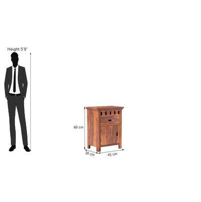 Royal Marwar Solid Sheesham Wood Bedside Table with Drawer & Cabinet | Wooden Nightstand | Honey Finish & Walnut Finish