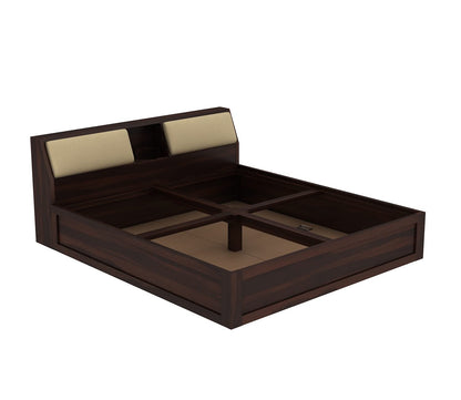 Royal Marwar Solid Sheesham Wood King Size Storage Bed | Upholstered Headboard | Premium Walnut Finish