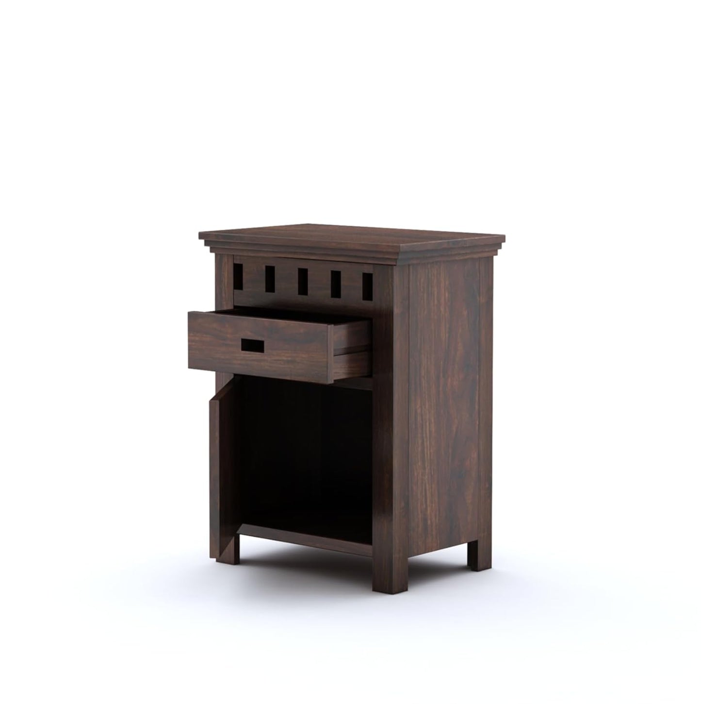 Royal Marwar Solid Sheesham Wood Bedside Table with Drawer & Cabinet | Wooden Nightstand | Honey Finish & Walnut Finish