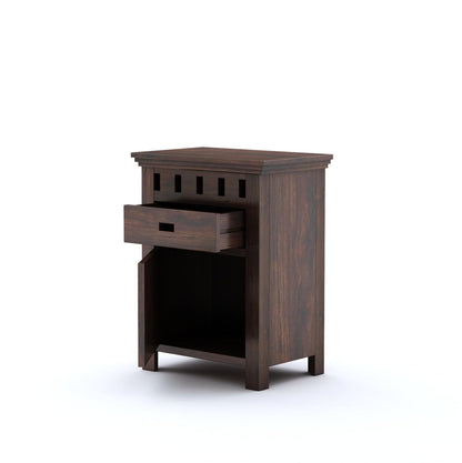 Royal Marwar Solid Sheesham Wood Bedside Table with Drawer & Cabinet | Wooden Nightstand | Honey Finish & Walnut Finish