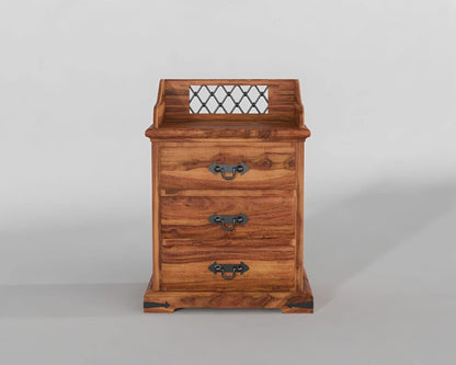 Royal Marwar Solid Sheesham Wood 3 Drawer Bedside Table | Wooden Nightstand Cabinet | Honey Finish & Walnut Finish