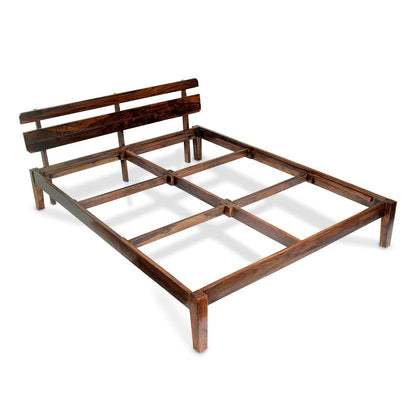 Royal Marwar Solid Sheesham Wood King Size Bed | Premium Honey Finish | Wooden Bed Without Storage | Modern Slatted Headboard