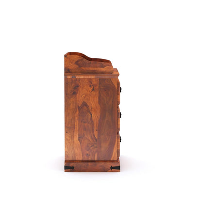Royal Marwar Solid Sheesham Wood 3 Drawer Bedside Table | Wooden Nightstand Cabinet | Honey Finish & Walnut Finish