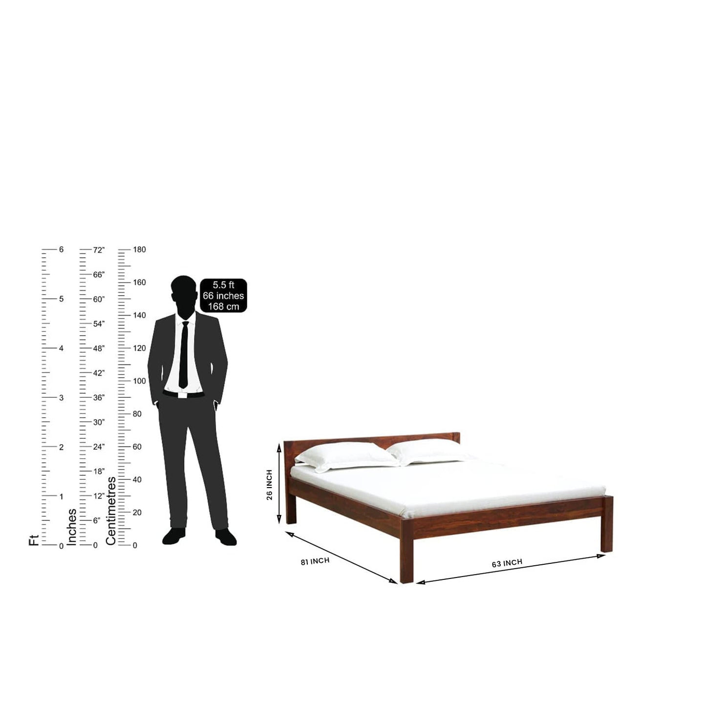 Royal Marwar Solid Sheesham Wood Bed | Queen Size | Premium Honey Finish | Wooden Bed Without Storage