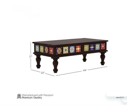 Royal Marwar Sheesham Wood Rectangle Center Coffee Table | Multicolor Tiles Design | Living Room