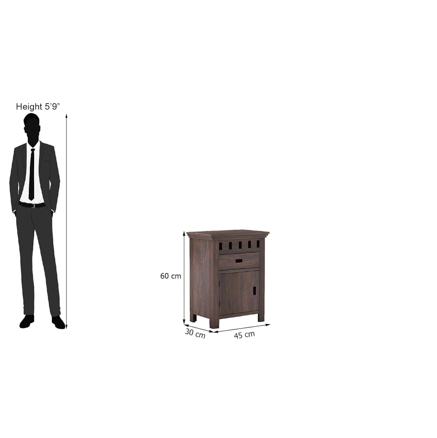 Royal Marwar Solid Sheesham Wood Bedside Table with Drawer & Cabinet | Wooden Nightstand | Honey Finish & Walnut Finish