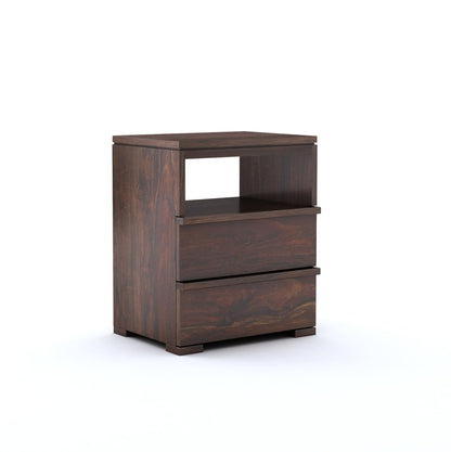 Royal Marwar Solid Sheesham Wood Bedside Table with 2 Drawers & Open Shelf | Wooden Nightstand | Honey Finish & Walnut Finish