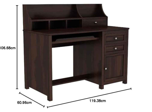 Royal Marwar Solid Mango Wood Study Table with Hutch | Wooden Computer Desk with Storage Cabinet & Drawers | Walnut Finish