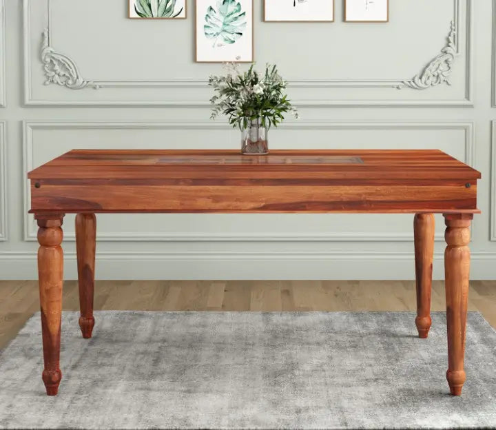 Royal Marwar 6 Seater Solid Sheesham Wood Dining Table Set | Handcrafted Wooden Dining Table with 6 Chairs | Rajasthani Heritage Design | Natural Wood Finish