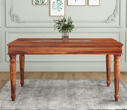 Royal Marwar 6 Seater Solid Sheesham Wood Dining Table Set | Handcrafted Wooden Dining Table with 6 Chairs | Rajasthani Heritage Design | Natural Wood Finish