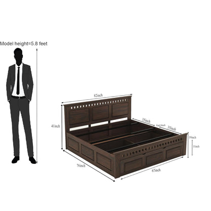 Royal Marwar Solid Sheesham Wood Storage Bed | King Size Bed with Hydraulic Storage | Premium Walnut Finish