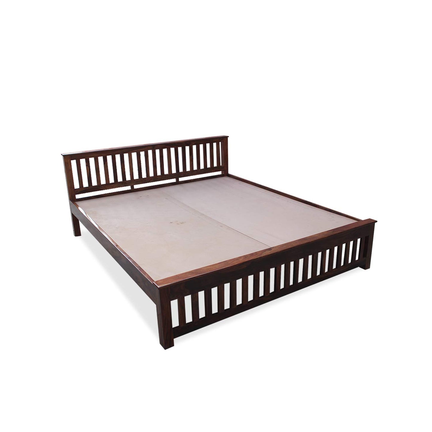Royal Marwar Solid Sheesham Wood Bed | King Size | Premium Honey Finish | Wooden Bed Without Storage | Slatted Headboard