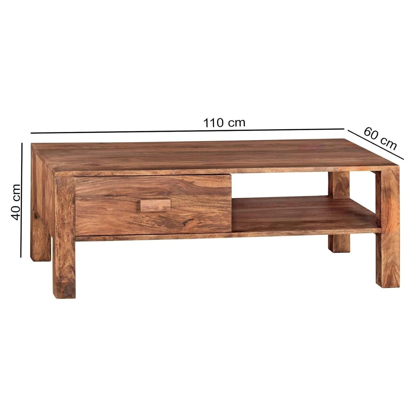 Royal Marwar Solid Sheesham Wood Coffee Table with Drawer & Open Shelf | Center Table for Living Room | Honey Finish & Walnut Finish