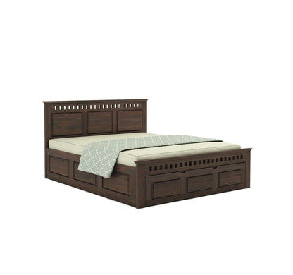 Royal Marwar Solid Sheesham Wood Storage Bed | King Size Bed with Hydraulic Storage | Premium Walnut Finish