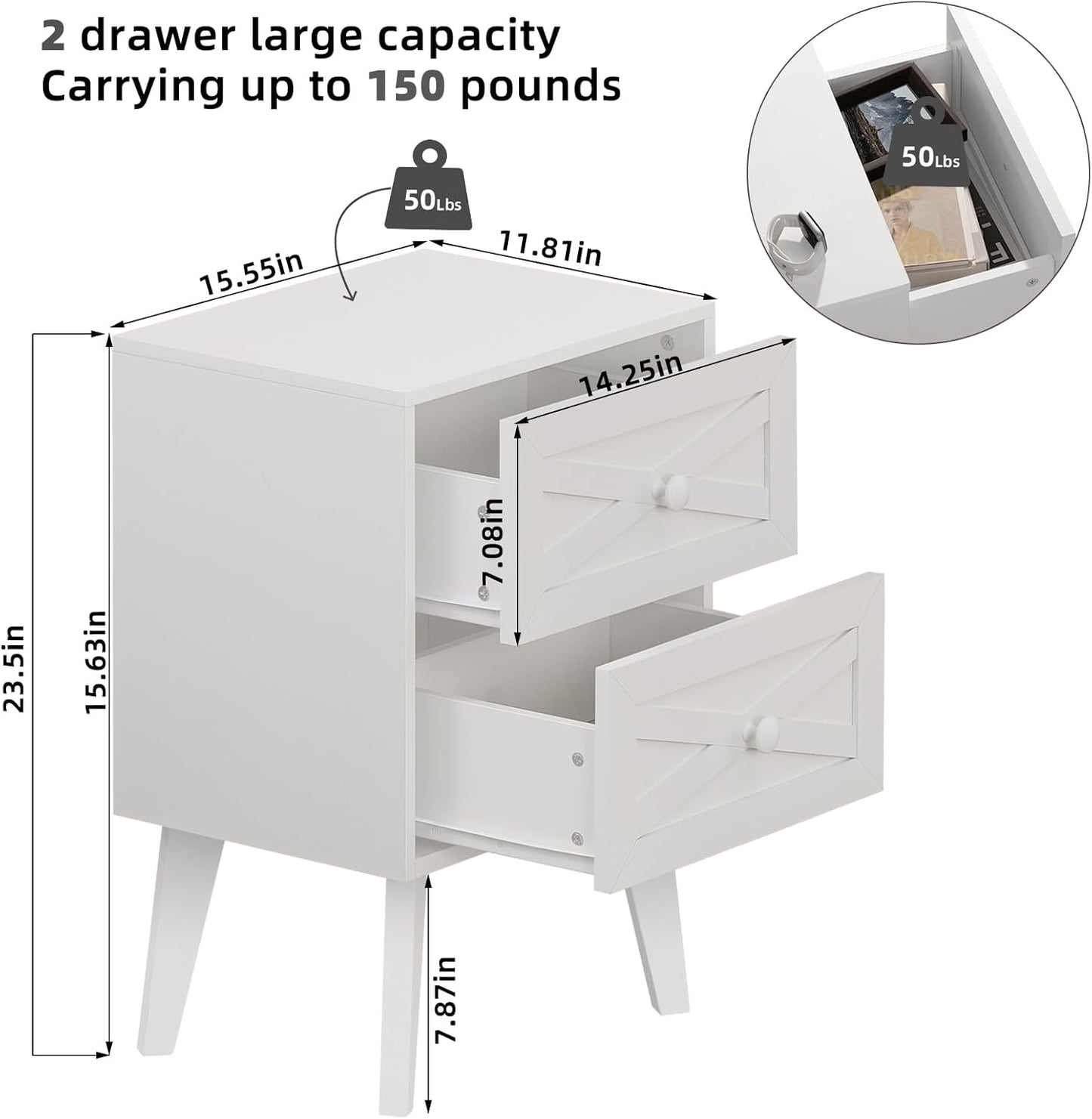 Royal Marwar Solid Mango Wood Bedside Table with 2 Drawers | Natural Finish | Modern Wooden Nightstand
