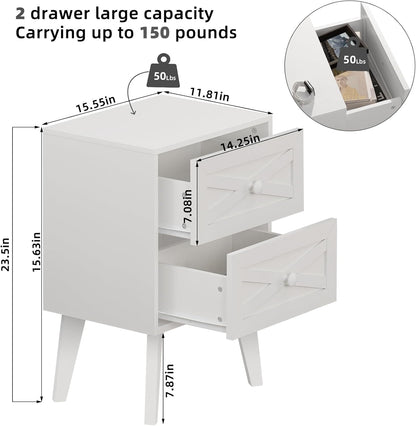 Royal Marwar Solid Mango Wood Bedside Table with 2 Drawers | Natural Finish | Modern Wooden Nightstand