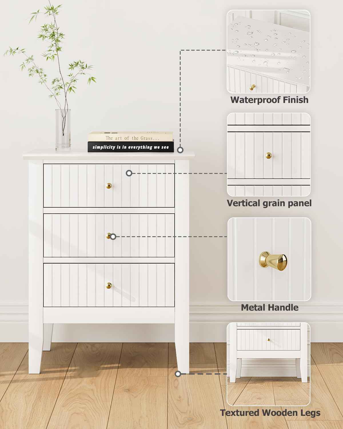 Royal Marwar Solid Mango Wood 3 Drawer Bedside Table | Honey Finish | Modern Nightstand for Bedroom