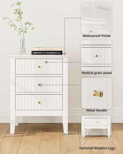 Royal Marwar Solid Mango Wood 3 Drawer Bedside Table | Honey Finish | Modern Nightstand for Bedroom