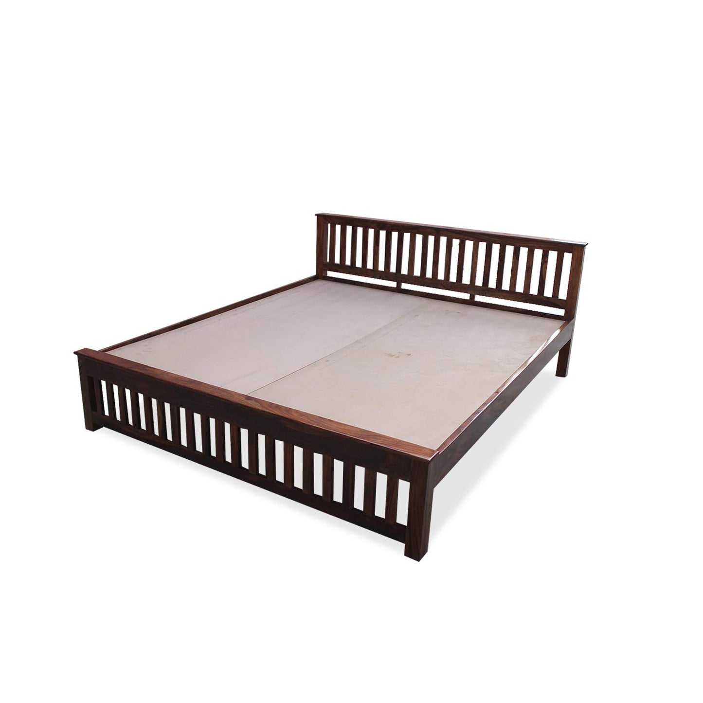 Royal Marwar Solid Sheesham Wood Bed | King Size | Premium Honey Finish | Wooden Bed Without Storage | Slatted Headboard