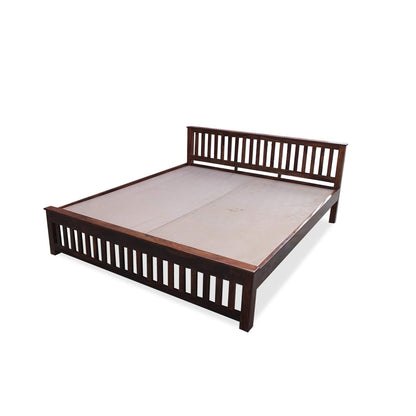 Royal Marwar Solid Sheesham Wood Bed | King Size | Premium Honey Finish | Wooden Bed Without Storage | Slatted Headboard