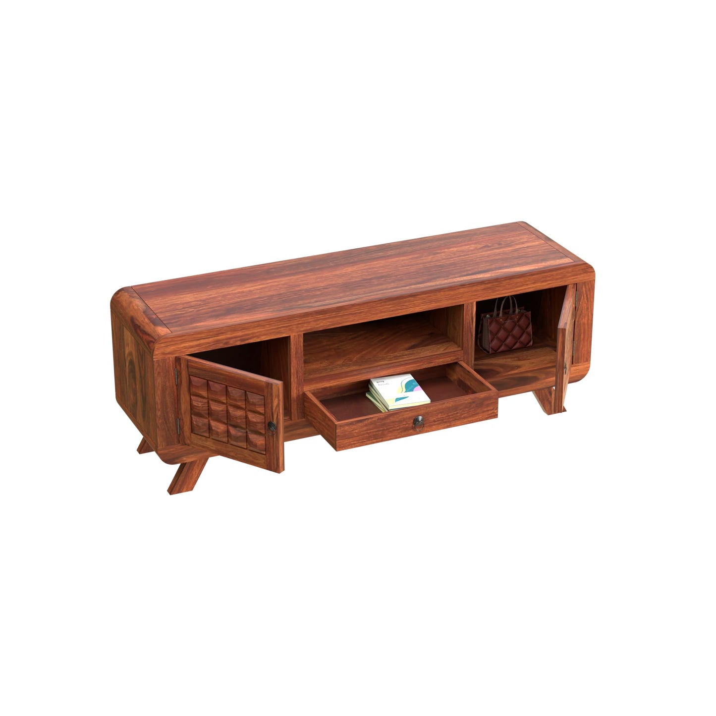 Royal Marwar Sheesham Wood TV Unit | 2 Doors, 1 Dr - View 3