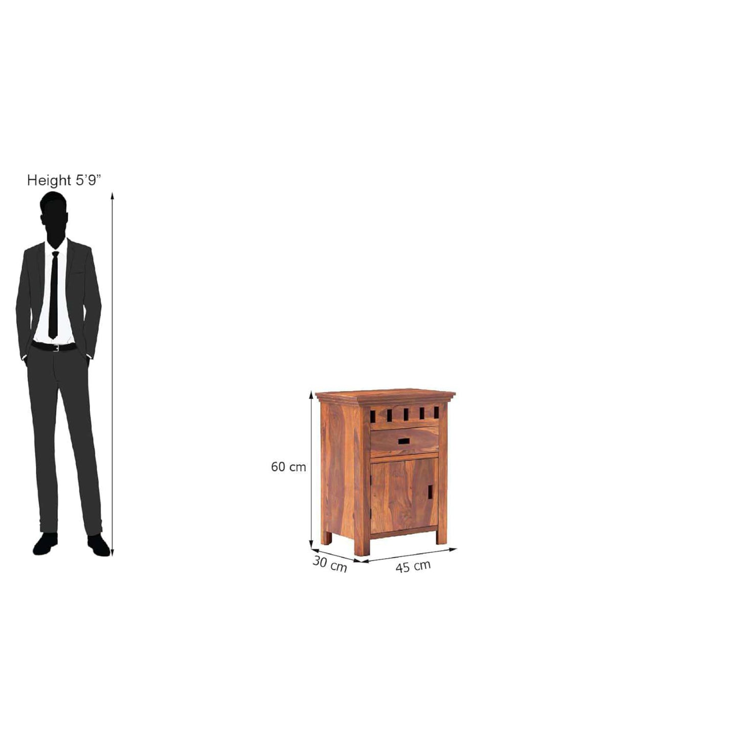 Royal Marwar Sheesham Wood Bedside Table | 1 Door  - view 3