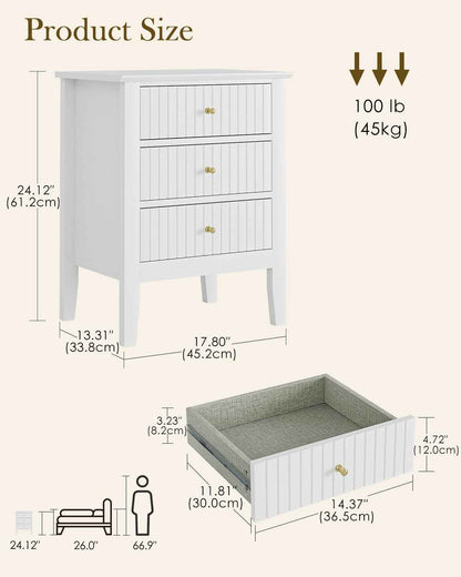Royal Marwar Solid Mango Wood 3 Drawer Bedside Table | Honey Finish | Modern Nightstand for Bedroom