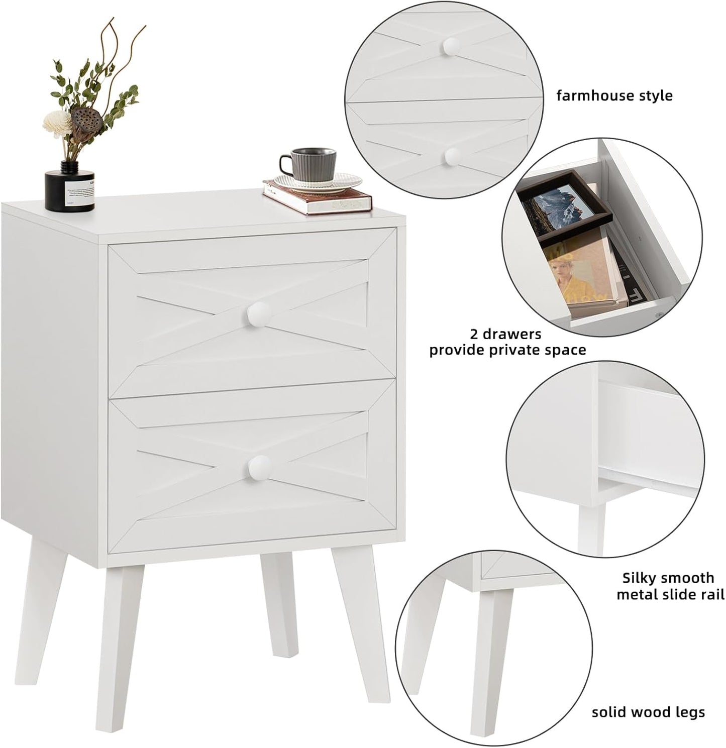 Royal Marwar Solid Mango Wood Bedside Table with 2 Drawers | Natural Finish | Modern Wooden Nightstand