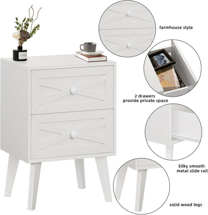 Royal Marwar Solid Mango Wood Bedside Table with 2 Drawers | Natural Finish | Modern Wooden Nightstand