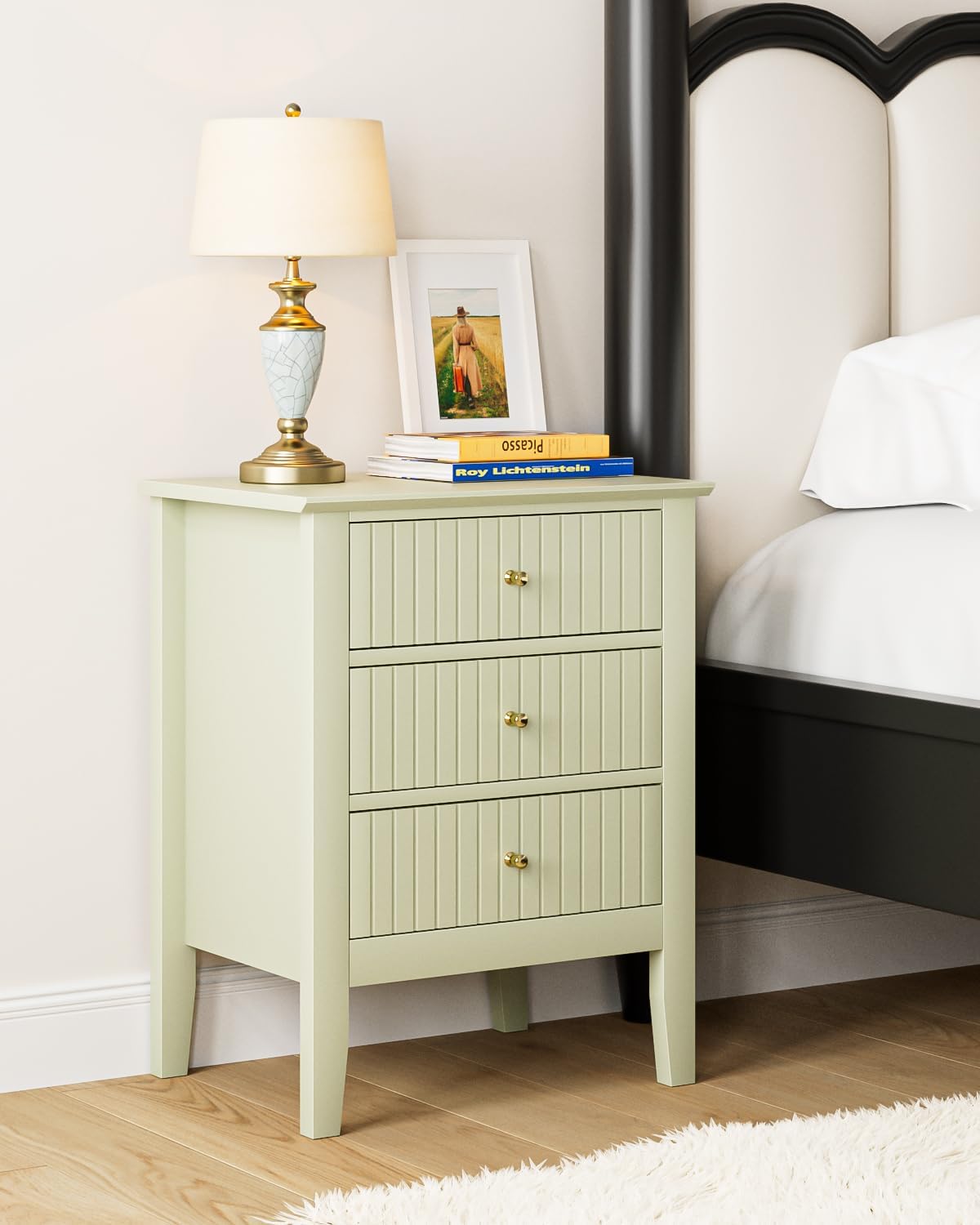 Royal Marwar Solid Mango Wood 3 Drawer Bedside Table | Honey Finish | Modern Nightstand for Bedroom