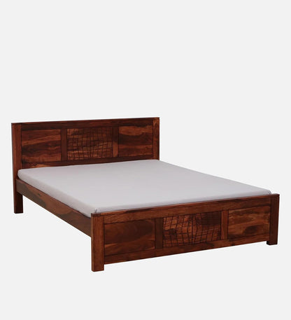Royal Marwar Solid Sheesham Wood Queen Size Bed | Premium Honey Finish | Handcrafted Wooden Bed Without Storage