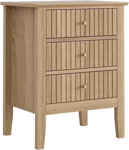 Royal Marwar Solid Mango Wood 3 Drawer Bedside Table | Honey Finish | Modern Nightstand for Bedroom