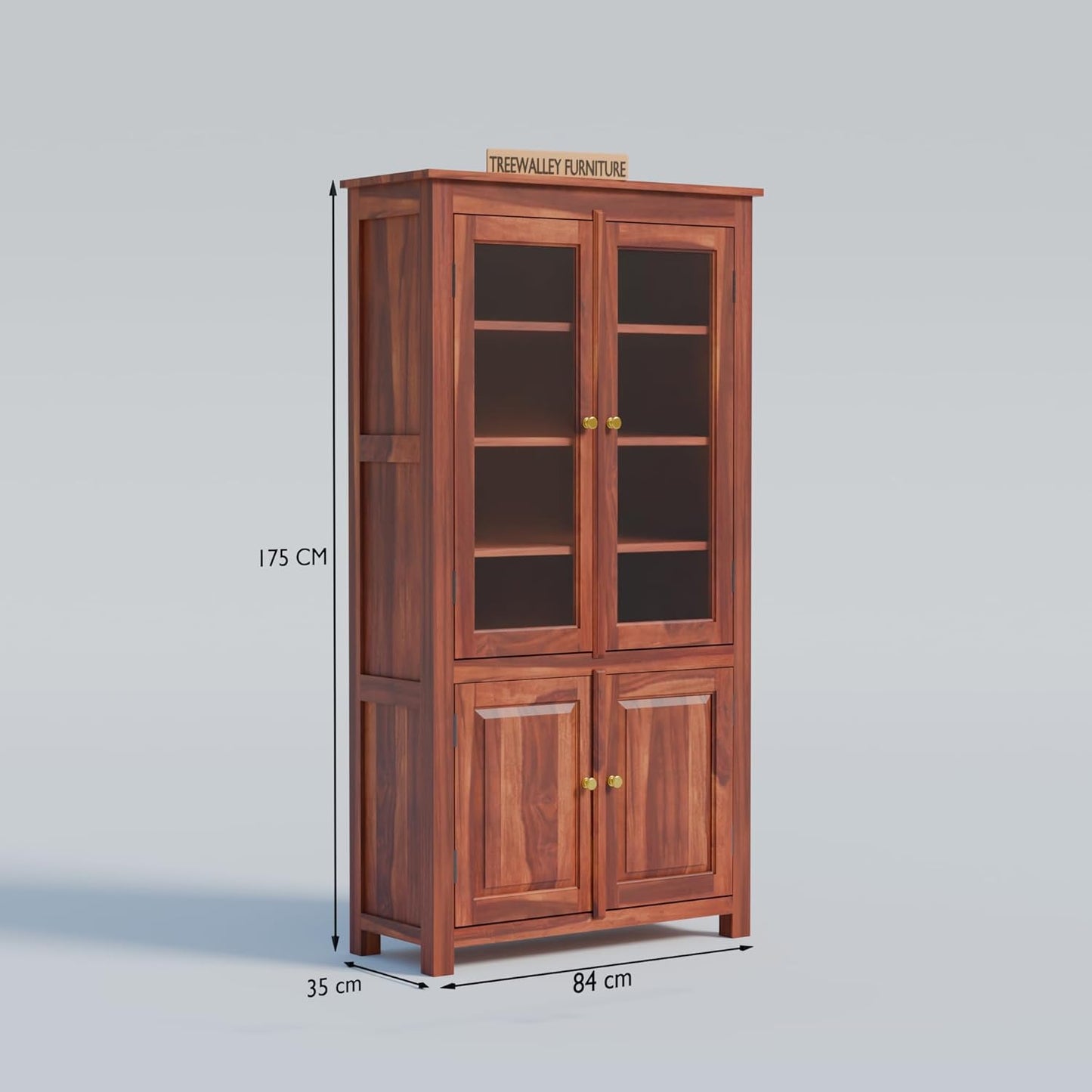 Solid Wood Door Display Cabinet with Wooden Storage