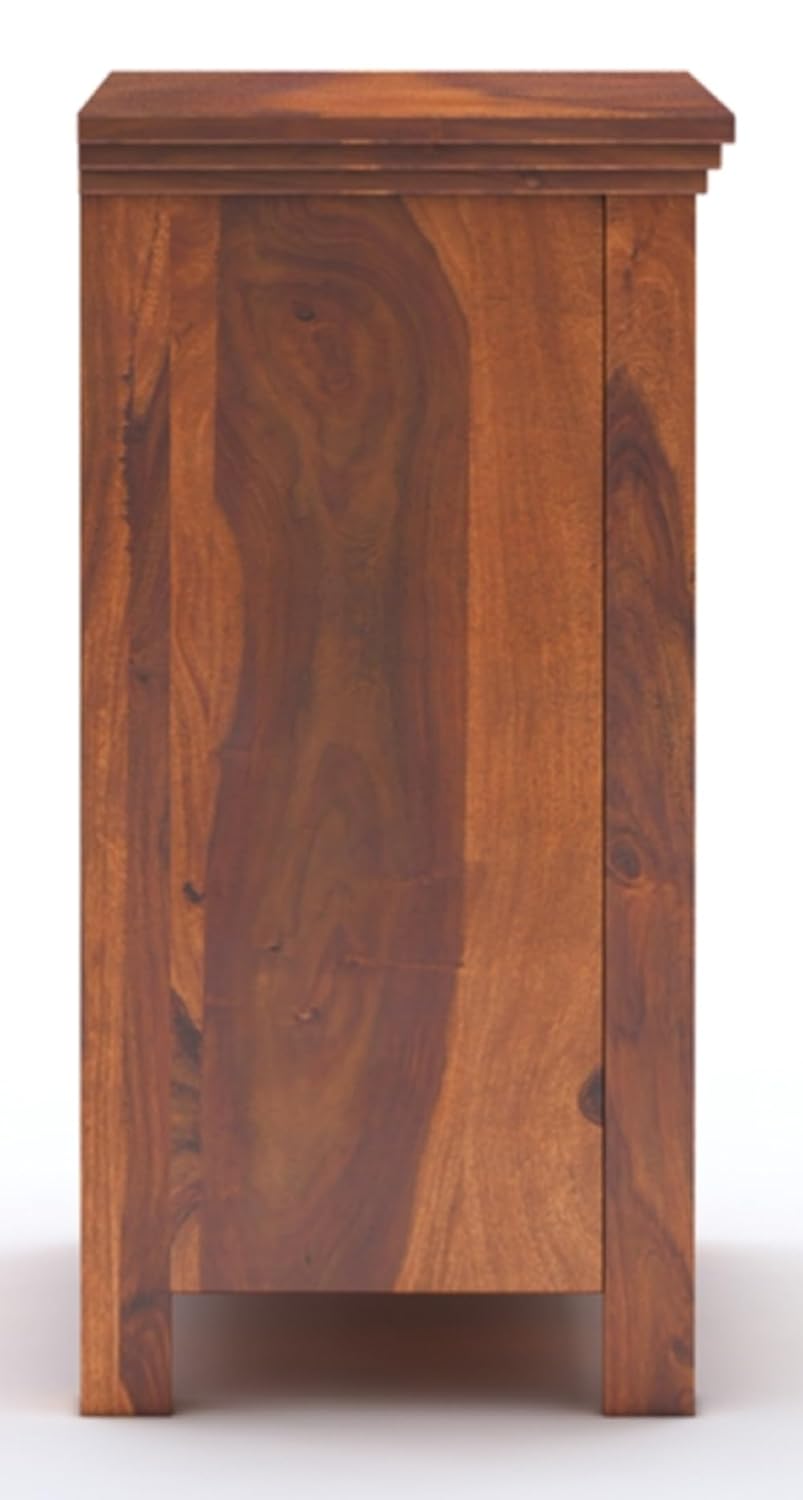Royal Marwar Solid Sheesham Wood Bedside Table with Cane Door & Drawer | Nightstand | Honey Finish & Walnut Finish