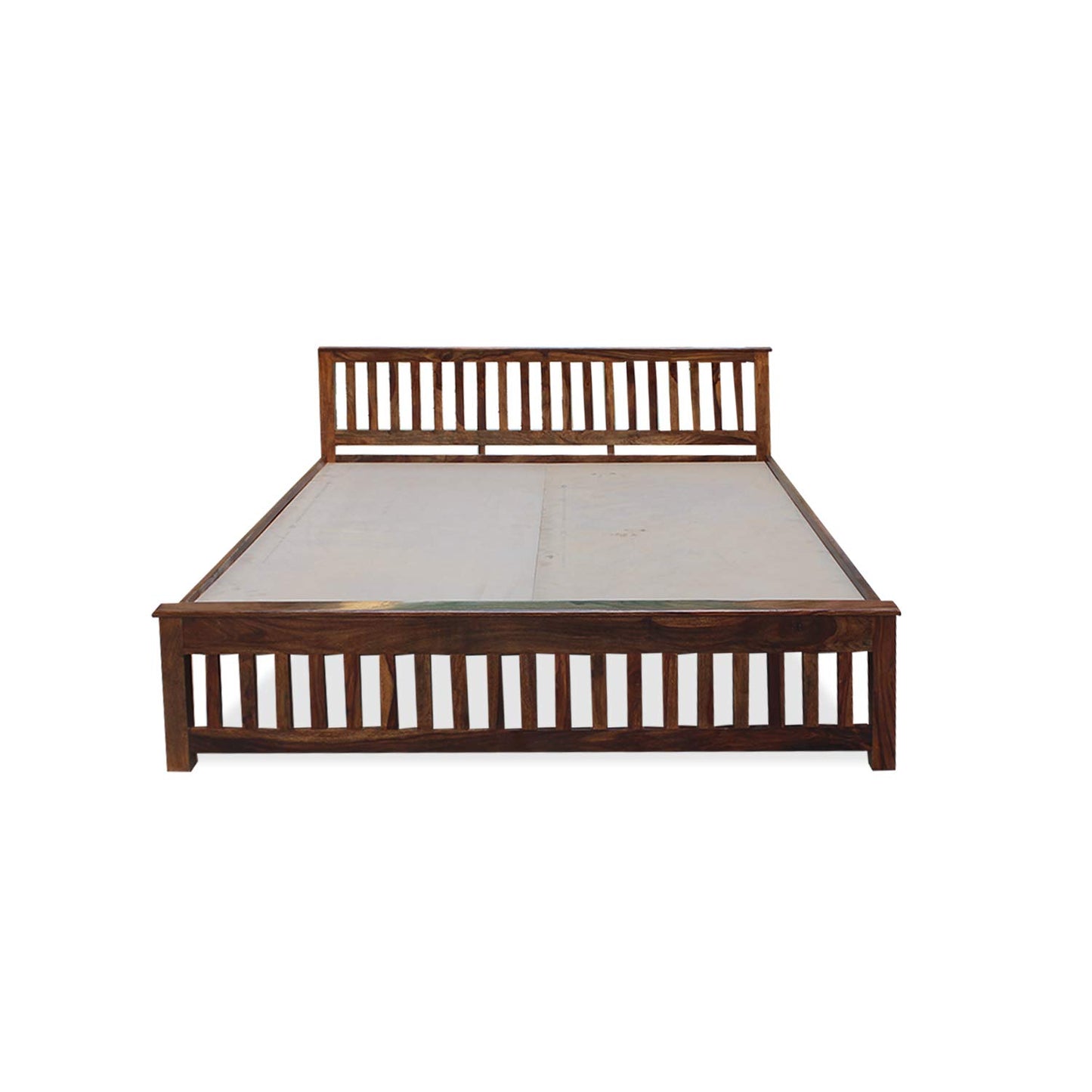 Royal Marwar Solid Sheesham Wood Bed | King Size | Premium Honey Finish | Wooden Bed Without Storage | Slatted Headboard