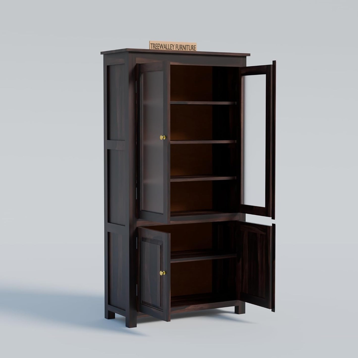 Solid Wood Door Display Cabinet with Wooden Storage