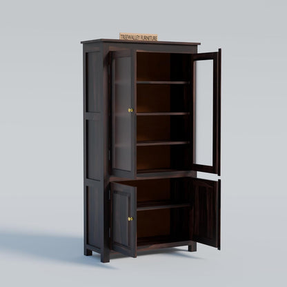 Solid Wood Door Display Cabinet with Wooden Storage