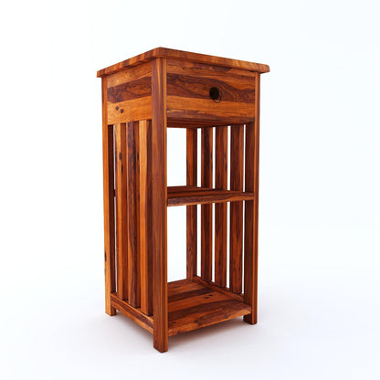 Royal Marwar Solid Sheesham Wood Side Table with Drawer & Open Shelf | End Table | Honey Finish & Walnut Finish