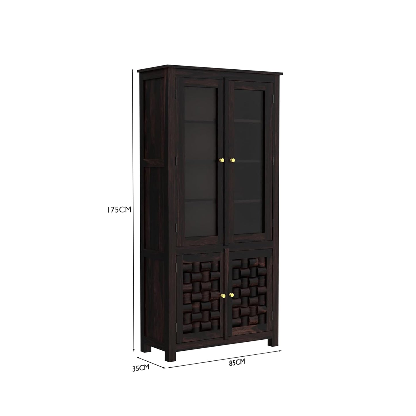 Solid Wood Glass Door Display Cabinet with Textured Wooden Storage Doors