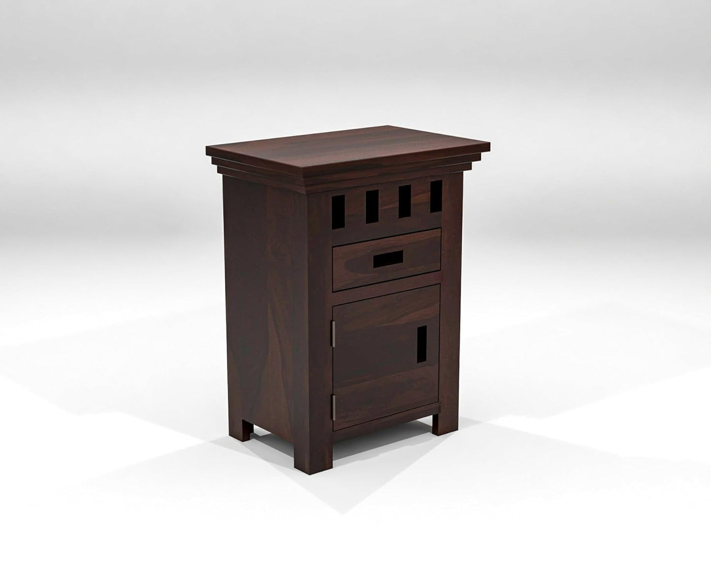 Royal Marwar Solid Sheesham Wood Bedside Table with Drawer & Cabinet | Wooden Nightstand | Honey Finish & Walnut Finish