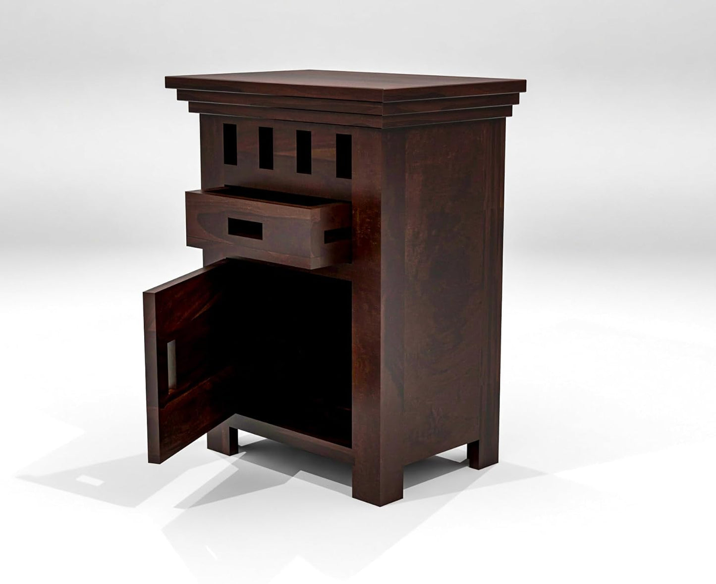 Royal Marwar Solid Sheesham Wood Bedside Table with Drawer & Cabinet | Wooden Nightstand | Honey Finish & Walnut Finish