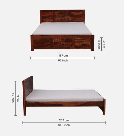 Royal Marwar Solid Sheesham Wood Queen Size Bed | Premium Honey Finish | Handcrafted Wooden Bed Without Storage