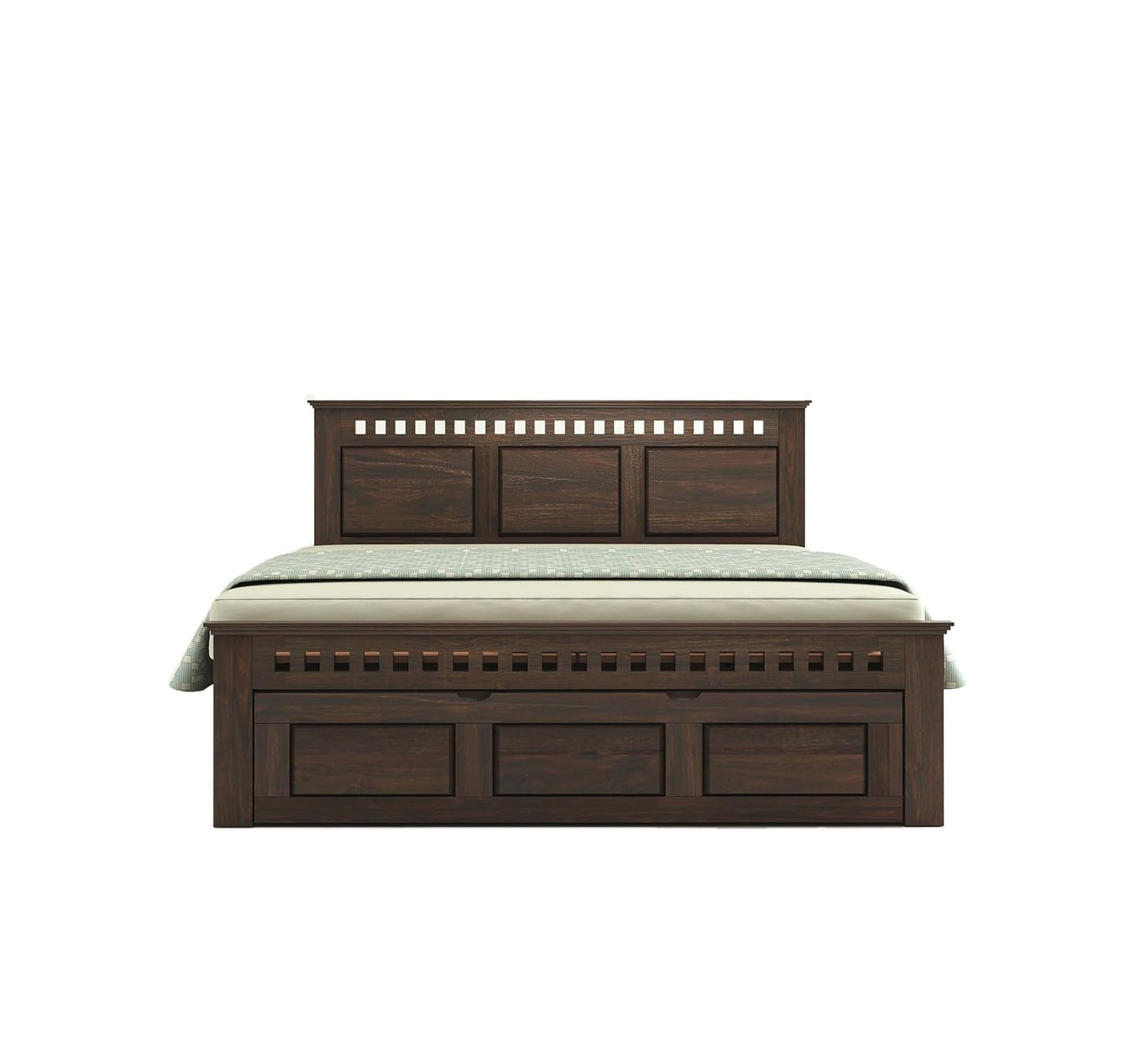 Royal Marwar Solid Sheesham Wood Storage Bed | King Size Bed with Hydraulic Storage | Premium Walnut Finish