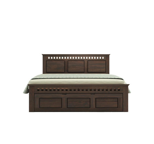 Royal Marwar Solid Sheesham Wood Storage Bed | King Size Bed with Hydraulic Storage | Premium Walnut Finish
