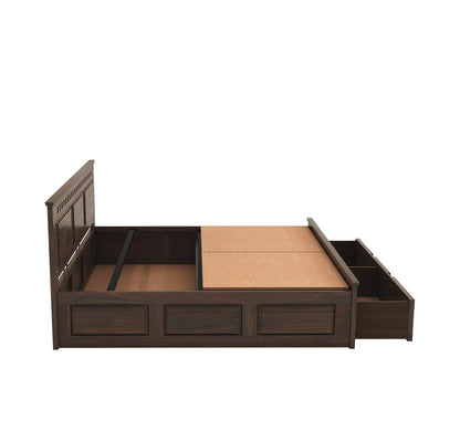 Royal Marwar Solid Sheesham Wood Storage Bed | King Size Bed with Hydraulic Storage | Premium Walnut Finish