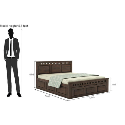 Royal Marwar Solid Sheesham Wood Storage Bed | King Size Bed with Hydraulic Storage | Premium Walnut Finish